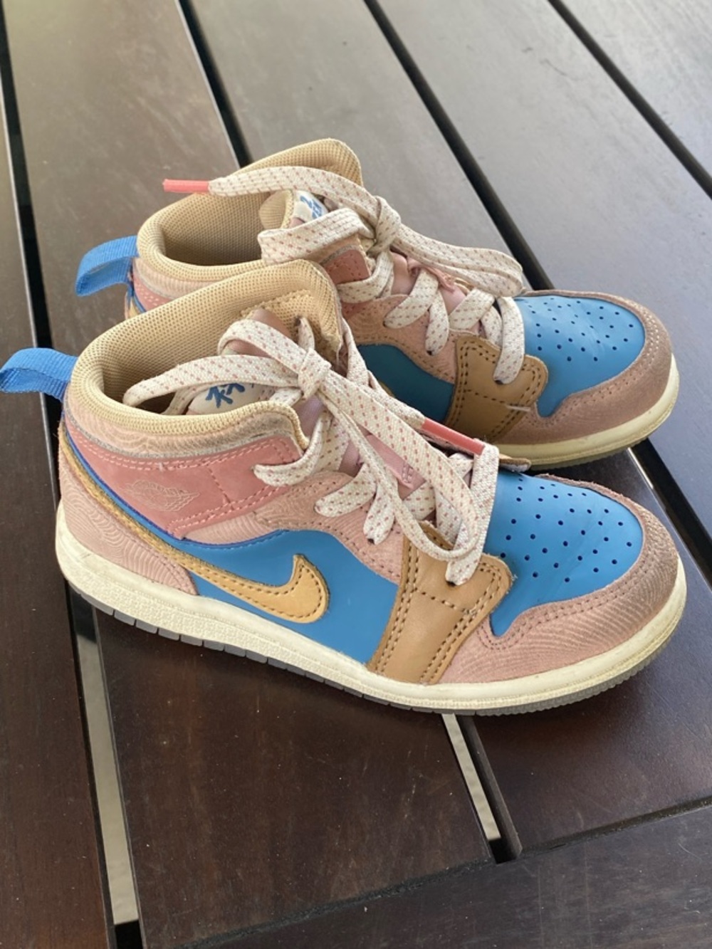 Nike Kids Colorblock High-Top Sneakers in Pink, Blue & Tan Air Jordans